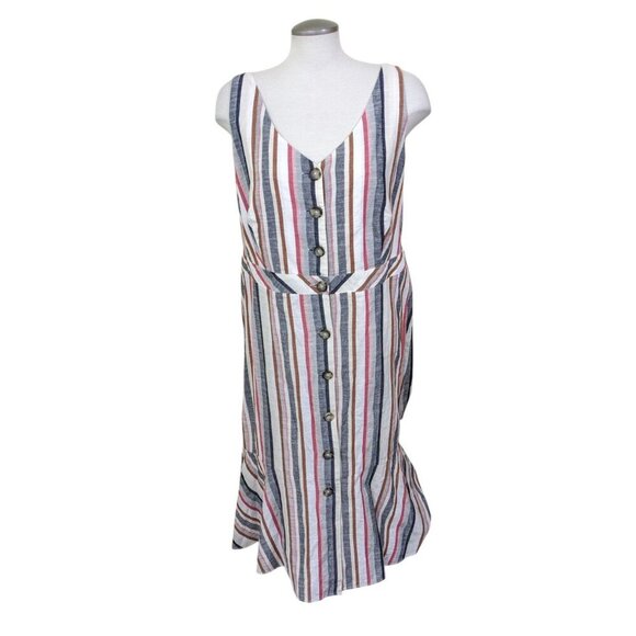 Womens Cotton Shift Midi Dress Plus 1X Button Front Striped Tank Sleeveless - Picture 1 of 7
